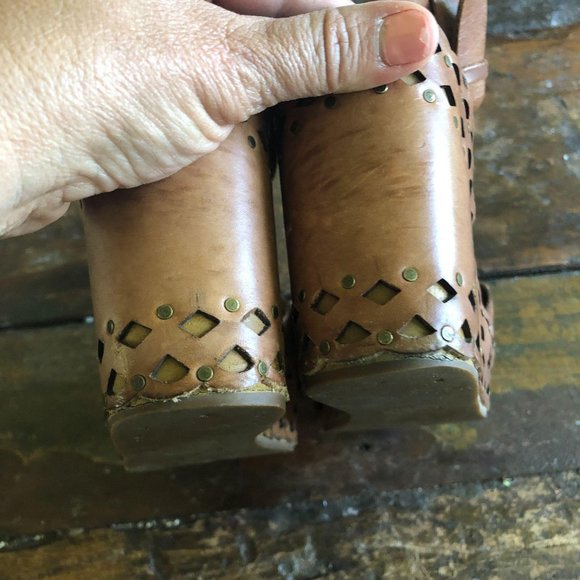 Platform chunky block heel wedge leather boho sand - Picture 9 of 12